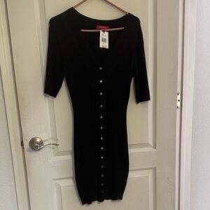 Guess Elegant Black Midi Dress with Buttons